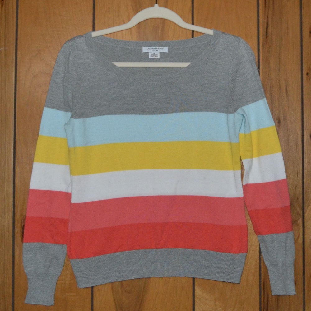 Cute Blue, Yellow, Pink Striped Long Sleeve Shirt